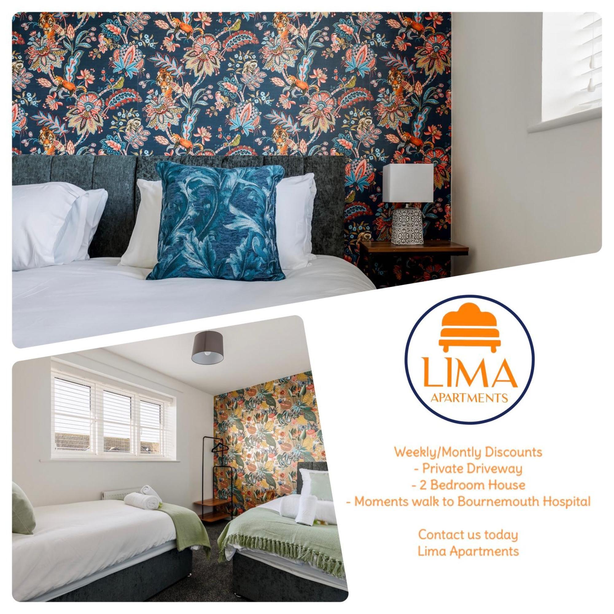 2 Bedroom House-Driveway - Bournemouth Hospital - Long Stay Discounts - Lima Apartments Ltd Экстерьер фото